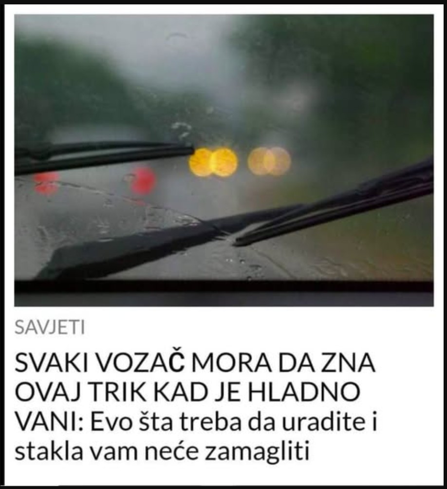 SVAKI VOZAČ MORA ZNATI OVAJ TRIK KAD PADA KIŠA: Evo šta treba da uradite i stakla vam neće zamagliti Share