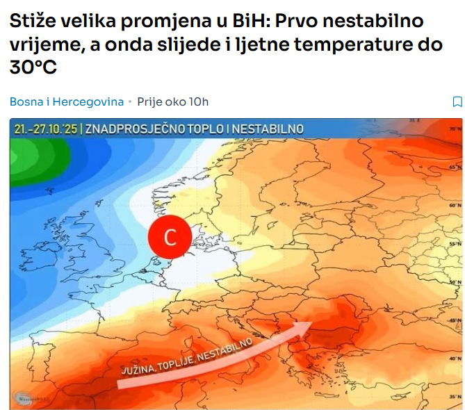 Stiže velika promjena u BiH: Prvo nestabilno vrijeme, a onda slijede i ljetne temperature do 30°C