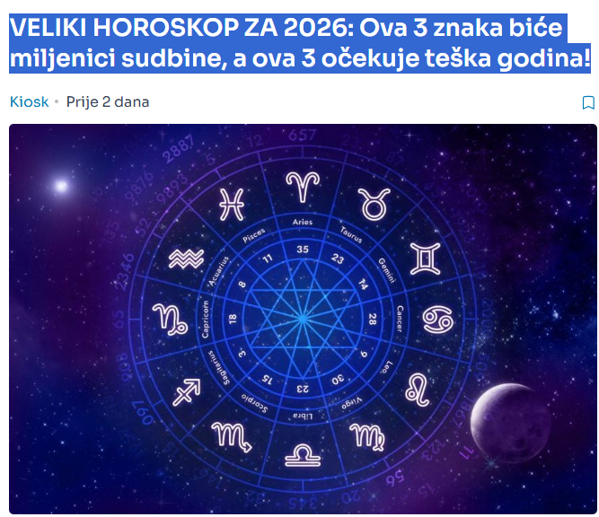 VELIKI HOROSKOP ZA 2026: Ova 3 znaka biće miljenici sudbine, a ova 3 očekuje teška godina!