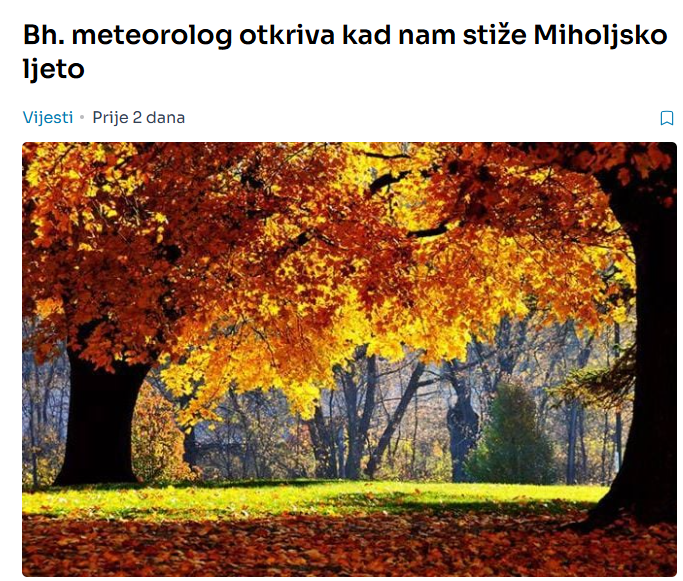 Bh. meteorolog otkriva kad nam stiže Miholjsko ljeto