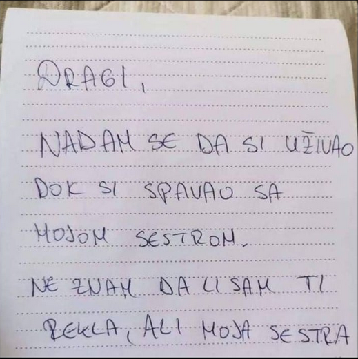 PRIZNAO SAM ŽENI DA SAM SPAVAO SA NJENOM SESTROM, A ONDA SAM UJUTRO NAŠAO OVU PORUKU: Srce mi je stalo, kako da mi oprosti?
