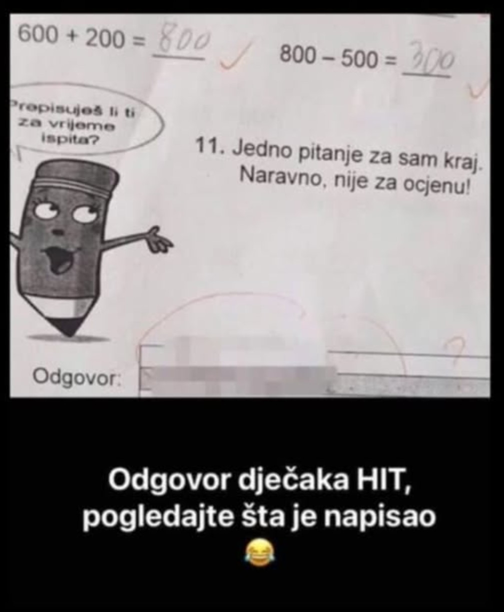 UČITELJICA PITALA UČENIKA DA LI PREPISUJE NA TESTU: Njegov odgovor NASMIJAO JE DO SUZA