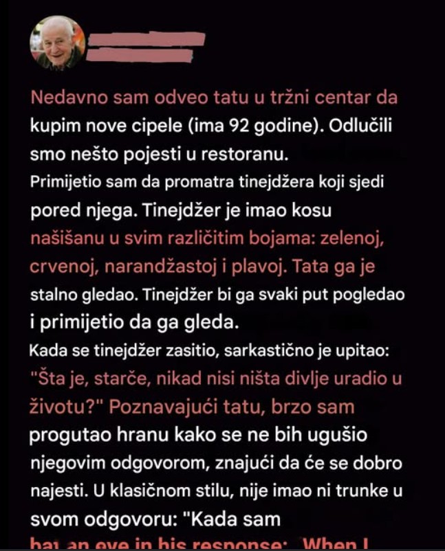 „Moj 92-godišnji otac održao je lekciju o životu koju niko u tržnom centru neće zaboraviti“