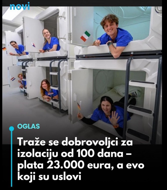 Traže se dobrovoljci za izolaciju od 100 dana: Šta donosi plata od 23.000 eura i ko se može prijaviti
