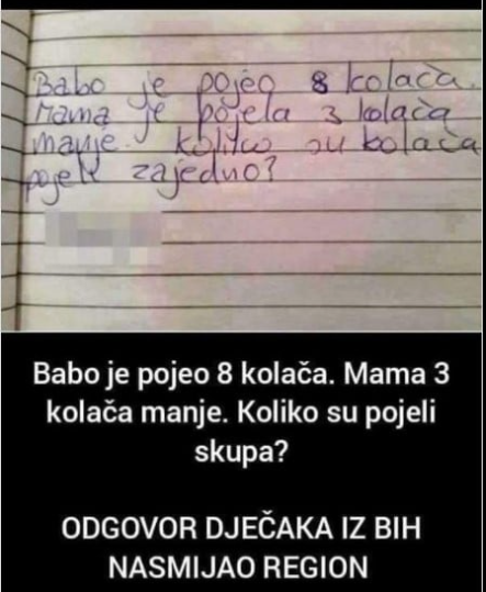 BABO JE POJEO 8 KOLAČA, MAMA JE POJELA 3 KOLAČA MANJE! Koliko su kolača pojeli skupa – ODGOVOR DJEČAKA IZ BOSNE NASMIJAO REGION