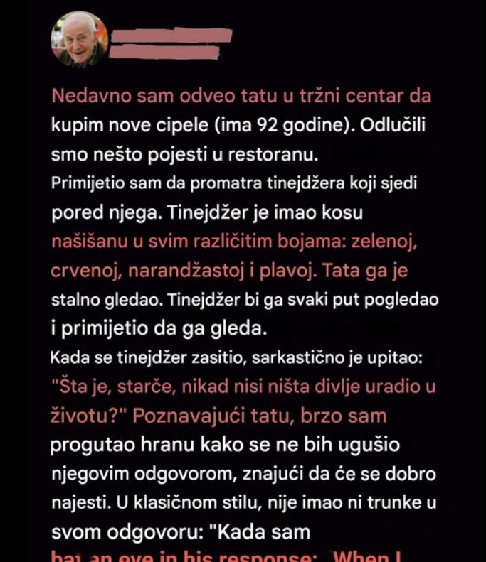 „Moj 92-godišnji otac održao je lekciju o životu koju niko u tržnom centru neće zaboraviti“
