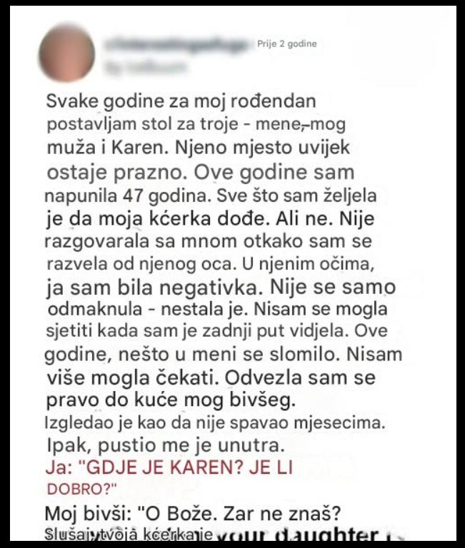 Prazna stolica na rođendanu i pismo koje je vratilo majku i kćerku