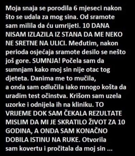 “Moja snaha se porodila 6 mjeseci nakon što se udala za mog sina”