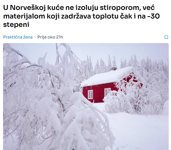 U Norveškoj kuće ne izoluju stiroporom, već materijalom koji zadržava toplotu čak i na -30 stepeni
