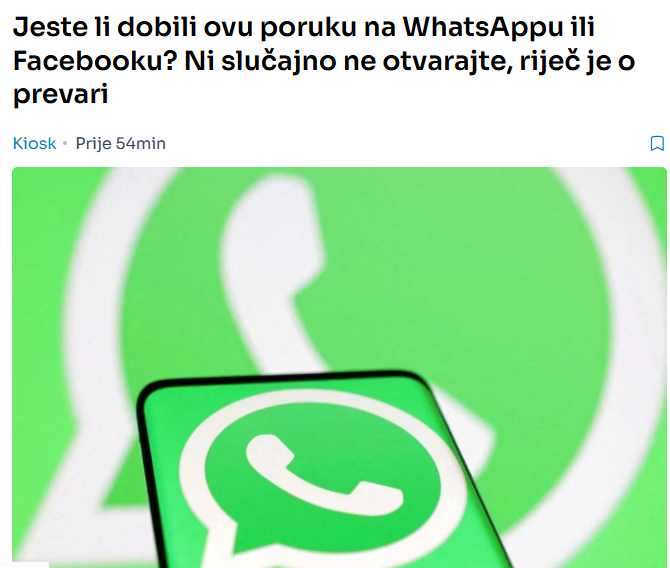 Jeste li dobili ovu poruku na WhatsAppu ili Facebooku? Ni slučajno ne otvarajte, riječ je o prevari