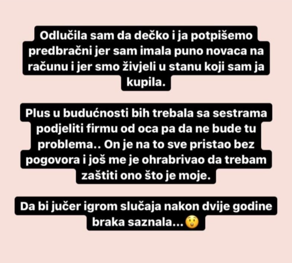 “Odlučila sam da dečko i ja potpišemo predbračni…”