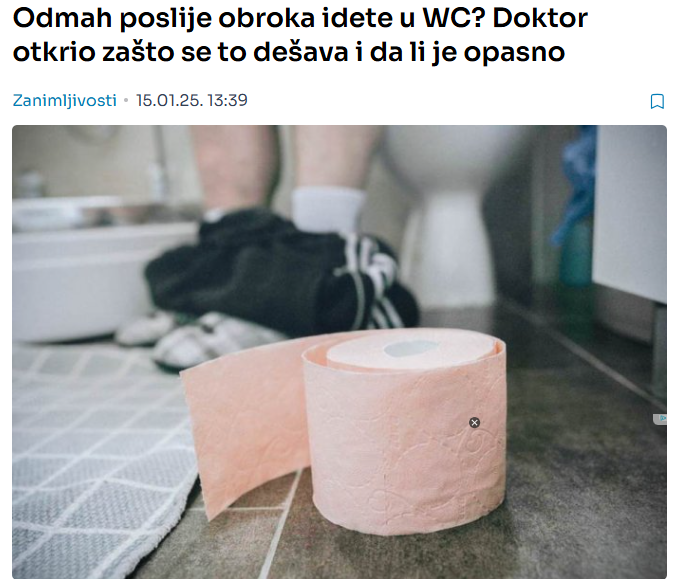 Odmah poslije obroka idete u WC? Doktor otkrio zašto se to dešava i da li je opasno