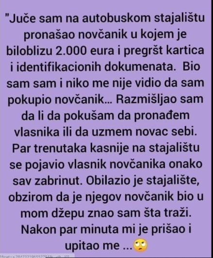 “Juče sam na autobuskom stajalištu pronašao novčanik”