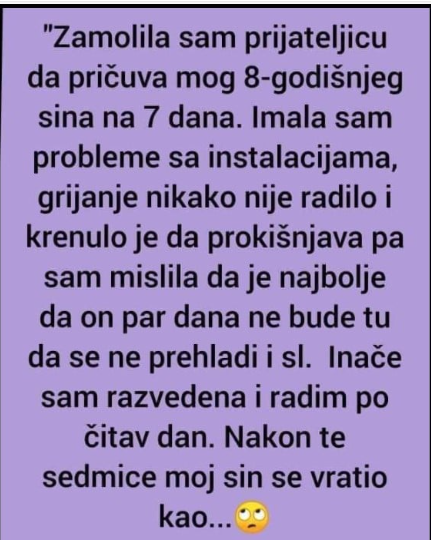 “Zamolila sam prijateljicu da pričuva mog 8-godišnjeg sina na 7 dana”