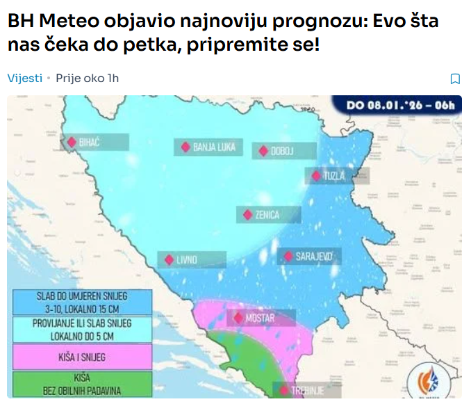 BH Meteo objavio najnoviju prognozu: Evo šta nas čeka do petka, pripremite se!