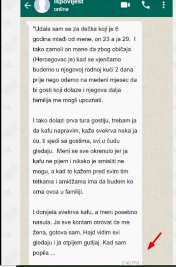 “Donijela mi svekrva kafu da popijemo”