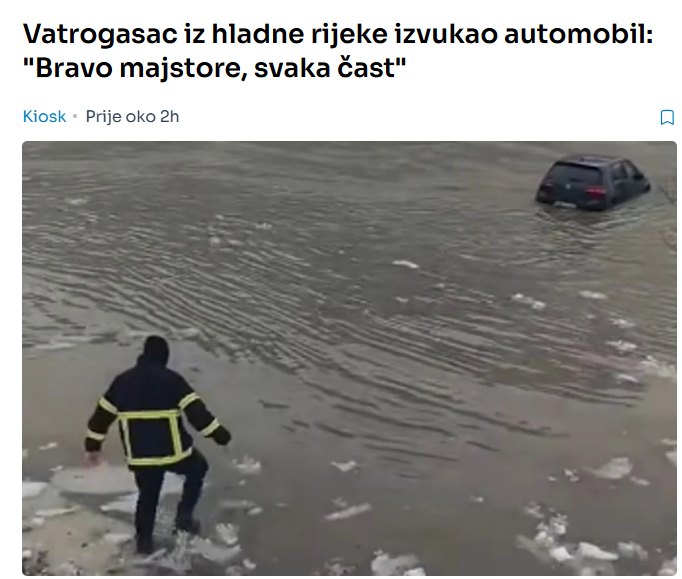 Vatrogasac iz hladne rijeke izvukao automobil: “Bravo majstore, svaka čast”