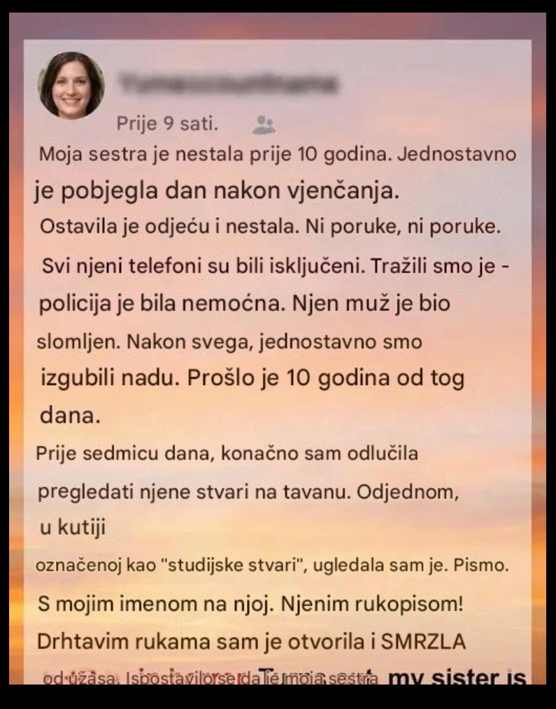 Moja sestra je nestala: pismo koje je promijenilo sve