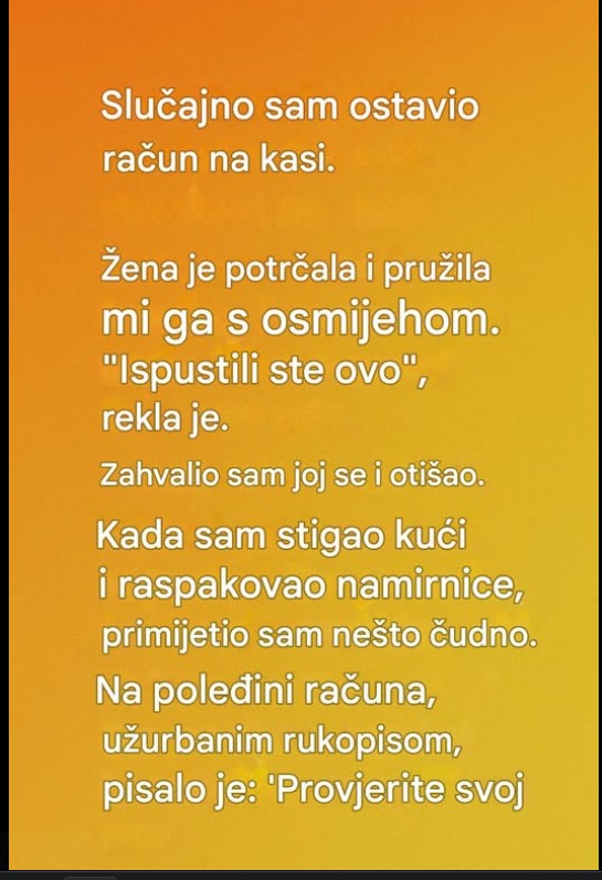 Poruka na računu koja mi je ulepšala običan dan