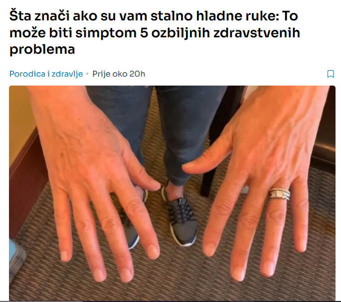 Šta znači ako su vam stalno hladne ruke: To može biti simptom 5 ozbiljnih zdravstvenih problema