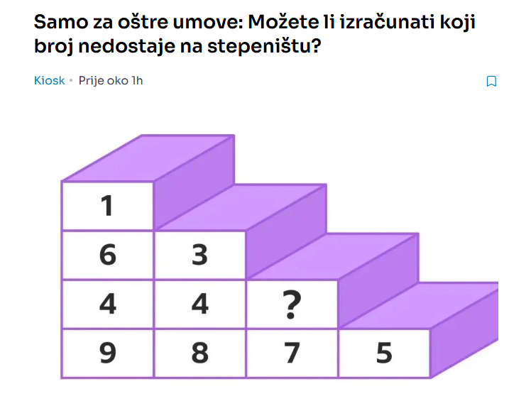 Samo za oštre umove: Možete li izračunati koji broj nedostaje na stepeništu?M