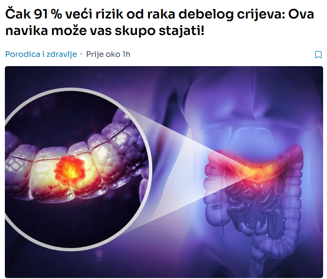 Čak 91 % veći rizik od raka debelog crijeva: Ova navika može vas skupo stajati!