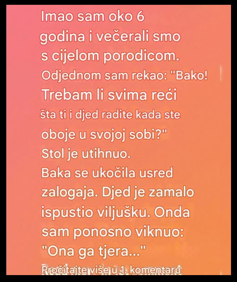 Dečja iskrenost zaustavila porodičnu večer: ono što sam rekla o baki i dedi nasmejalo je sve za stolom.