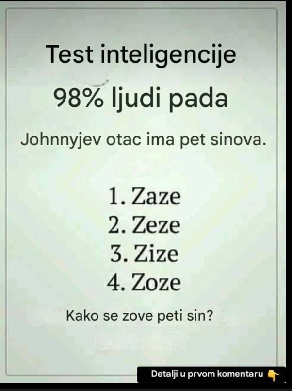 IQ TEST: Kako se zove peti sin?