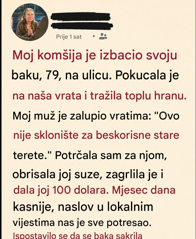 Komšija je izbacio svoju 79-godišnju baku na ulicu — Ono što se desilo potom zauvek je promenilo moj brak