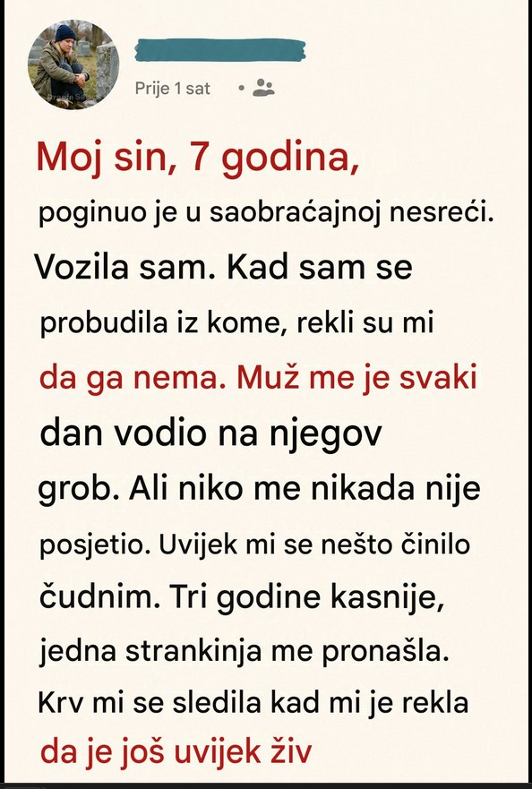 Tri godine sam plakala na sinovljevom grobu… Dok mi neznanka nije otkrila zastrašujuću istinu
