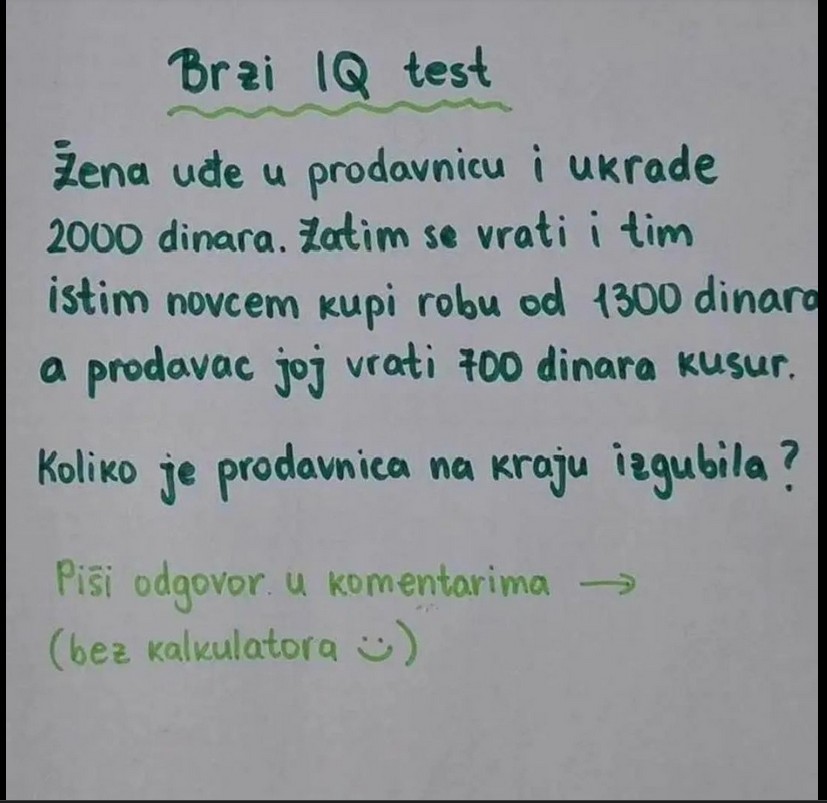 Brzi IQ test zbunio internet: Koliko je prodavnica zaista izgubila novca?