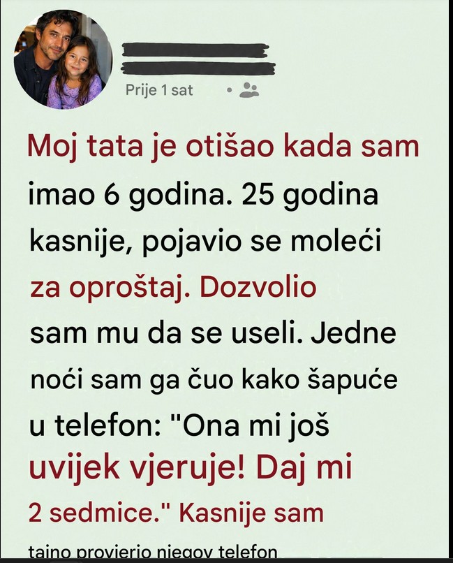 Skrivena istina na ekranu telefona: Otac me je napustio kada sam imala 6 godina, a nakon dve i po decenije se vratio moleći za oproštaj