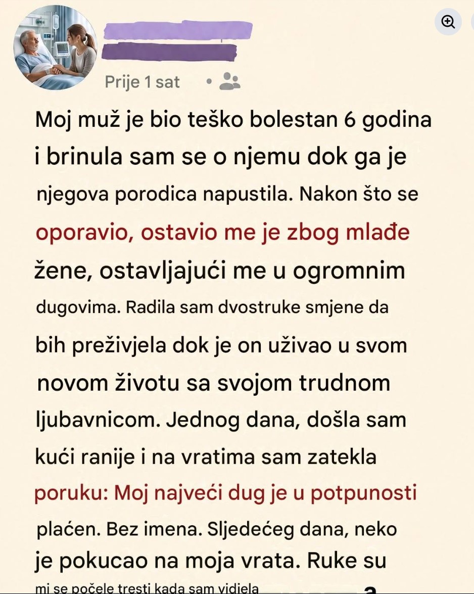 Žrtvovala sam sve da spasim muža, a on me nakon ozdravljenja ostavio u dugovima – dok se na mojim vratima nije pojavila njegova ljubavnica