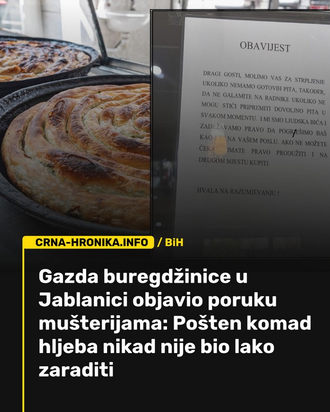 Gazda buregdžinice u Jablanici poslao emotivnu poruku mušterijama: Pošten komad hljeba nikad nije bilo lako zaraditi