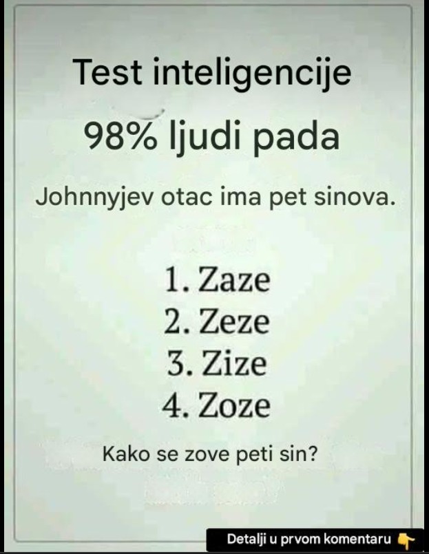 IQ TEST: Kako se zove peti sin?