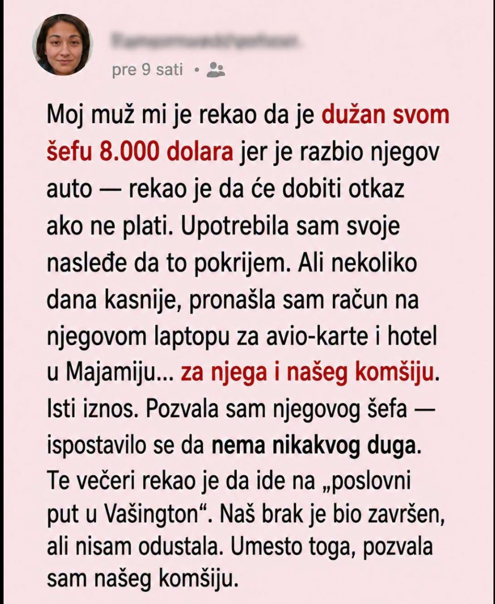 Suprug tvrdio da mu hitno treba 8.000 dolara zbog nesreće, a istina koju je otkrila sedam dana kasnije promenila joj je život