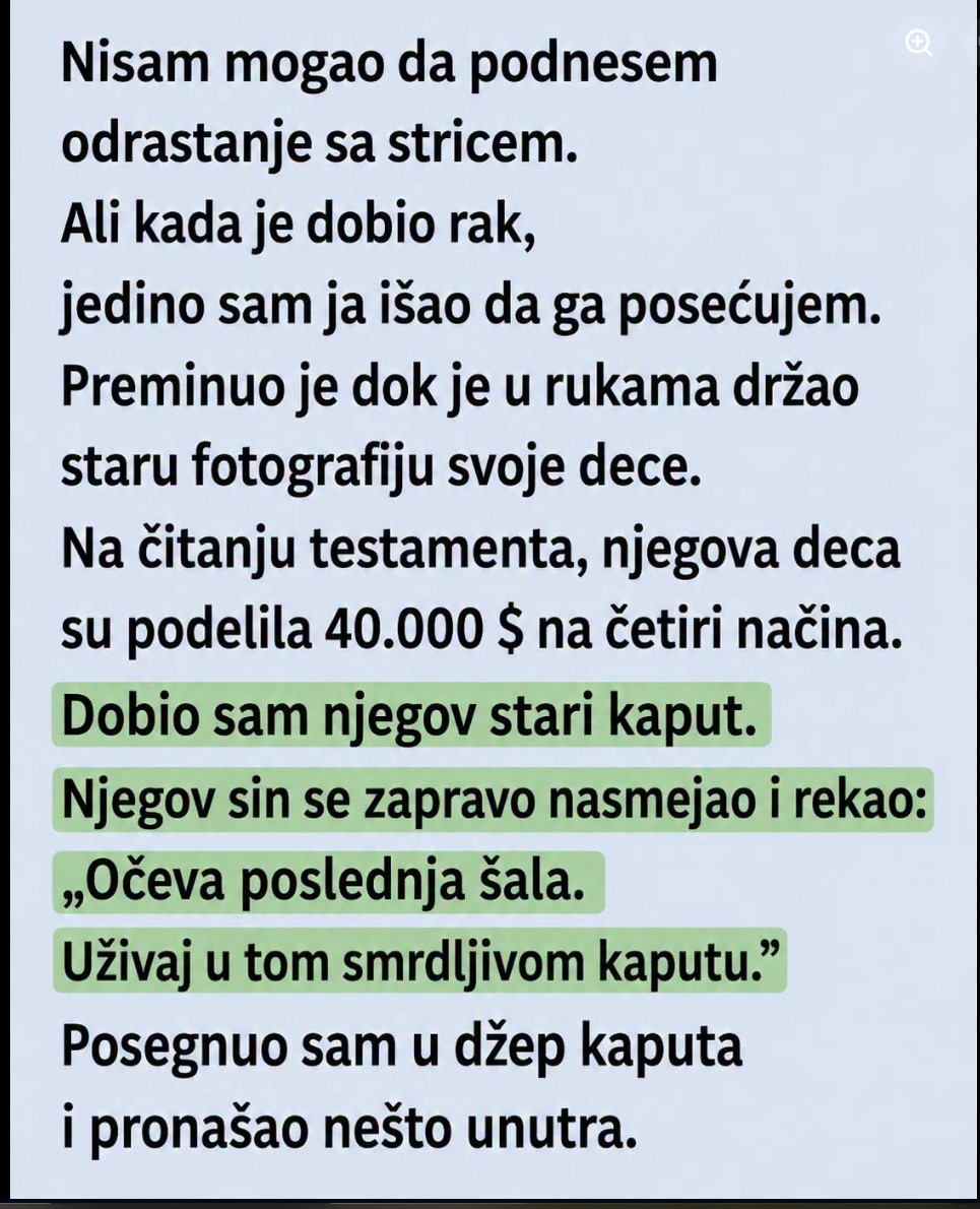 Svi su mu se smejali kada je od pokojnog ujaka nasledio stari kaput: Dva dana kasnije pronašao je skriveno pismo koje mu je zauvek promenilo život
