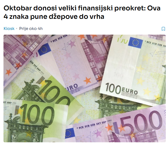 Oktobar donosi veliki finansijski preokret: Ova 4 znaka pune džepove do vrha