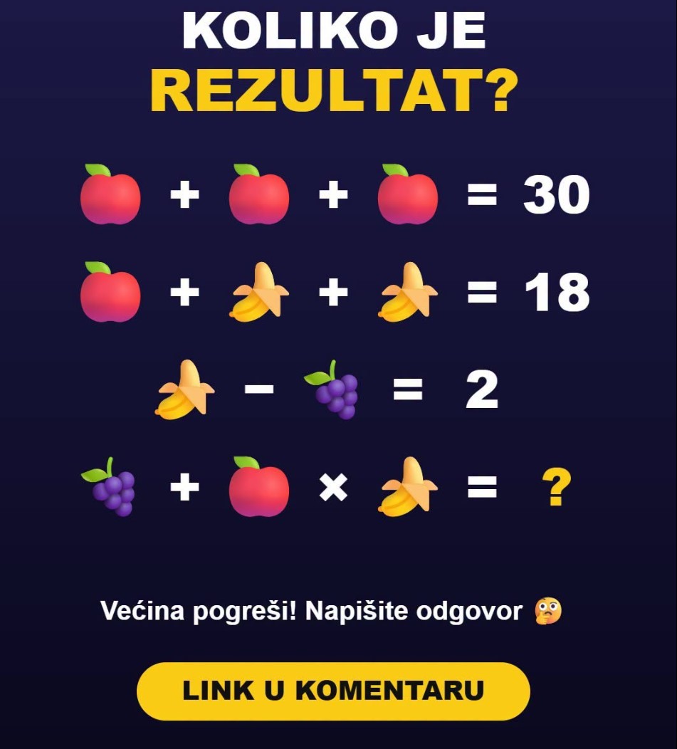 MOZGALICA SA VOĆEM: Koliko je rezultat? Većina kaže 48 ili 16, ali tačan odgovor je drugačiji