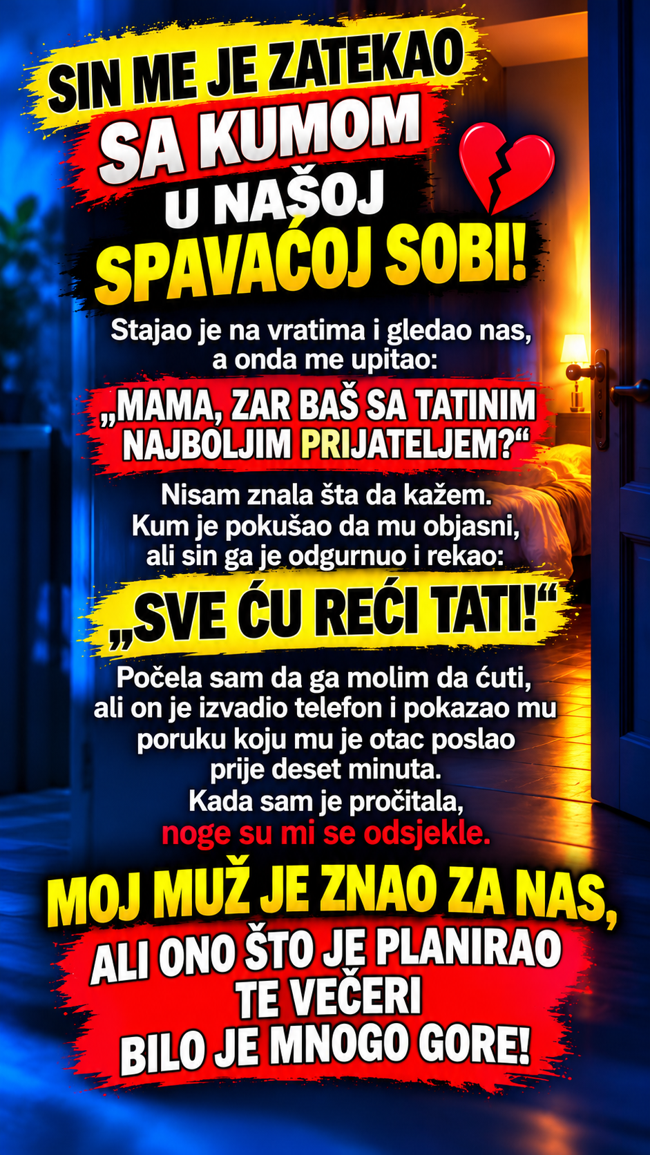 Sin me je zatekao s kumom u našoj spavaćoj sobi! Muž je sve znao, ali kada je otkrio svoj tajni plan, shvatila sam da je moja prevara bila tek početak pakla!