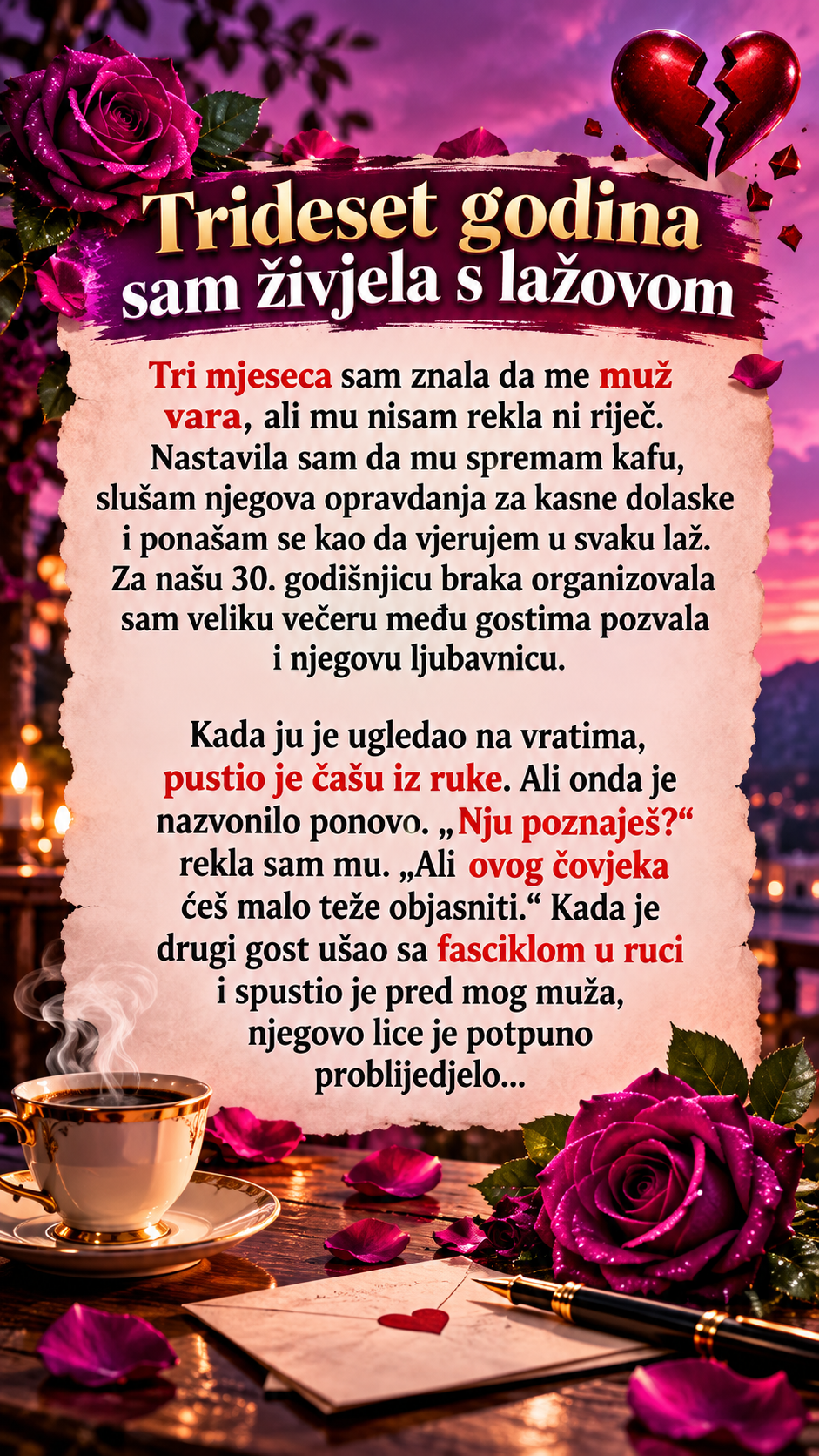 Trideset godina sam živjela s lažovom, a na godišnjicu braka otkrila sam istinu koja ga je bacila na koljena!