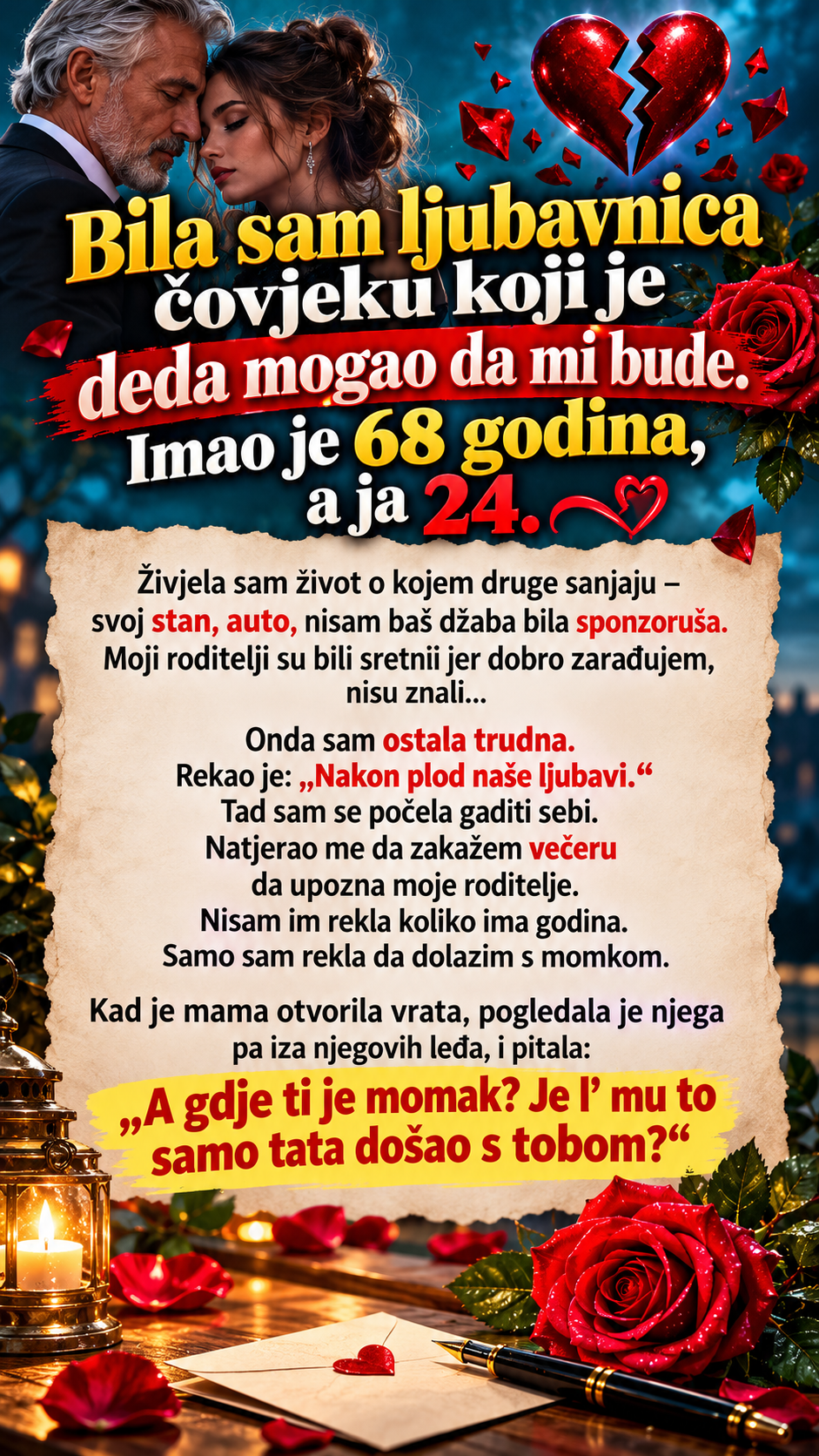 Bila sam ljubavnica čovjeku od 68 godina, a kada sam ga dovela roditeljima, otkrila sam porodičnu tajnu koja mi je srušila život!