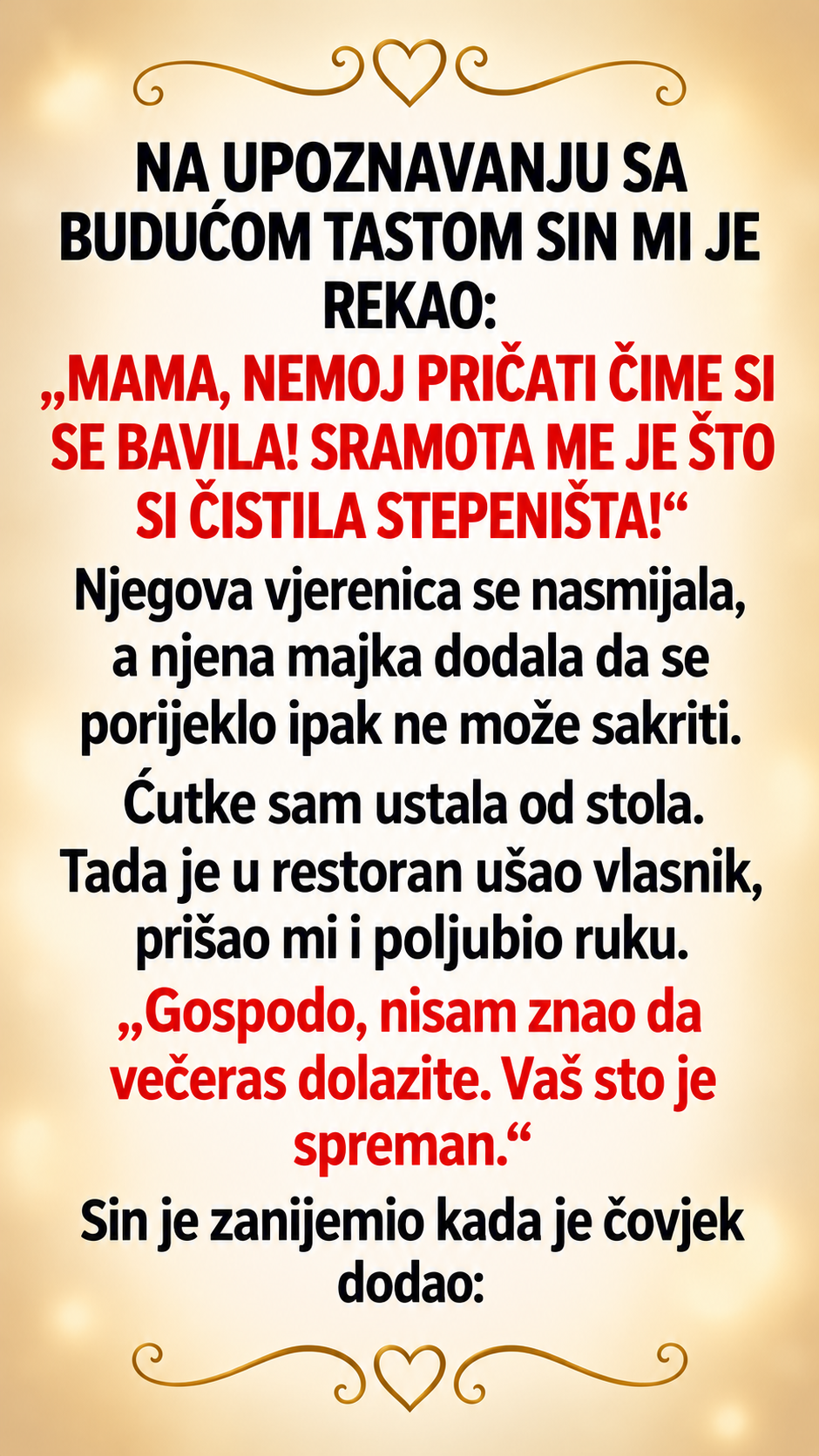 Sin me ponizio pred budućom porodicom jer sam čistila stepeništa, a kada je vlasnik restorana otkrio ko sam zapravo, svi su zanijemili!